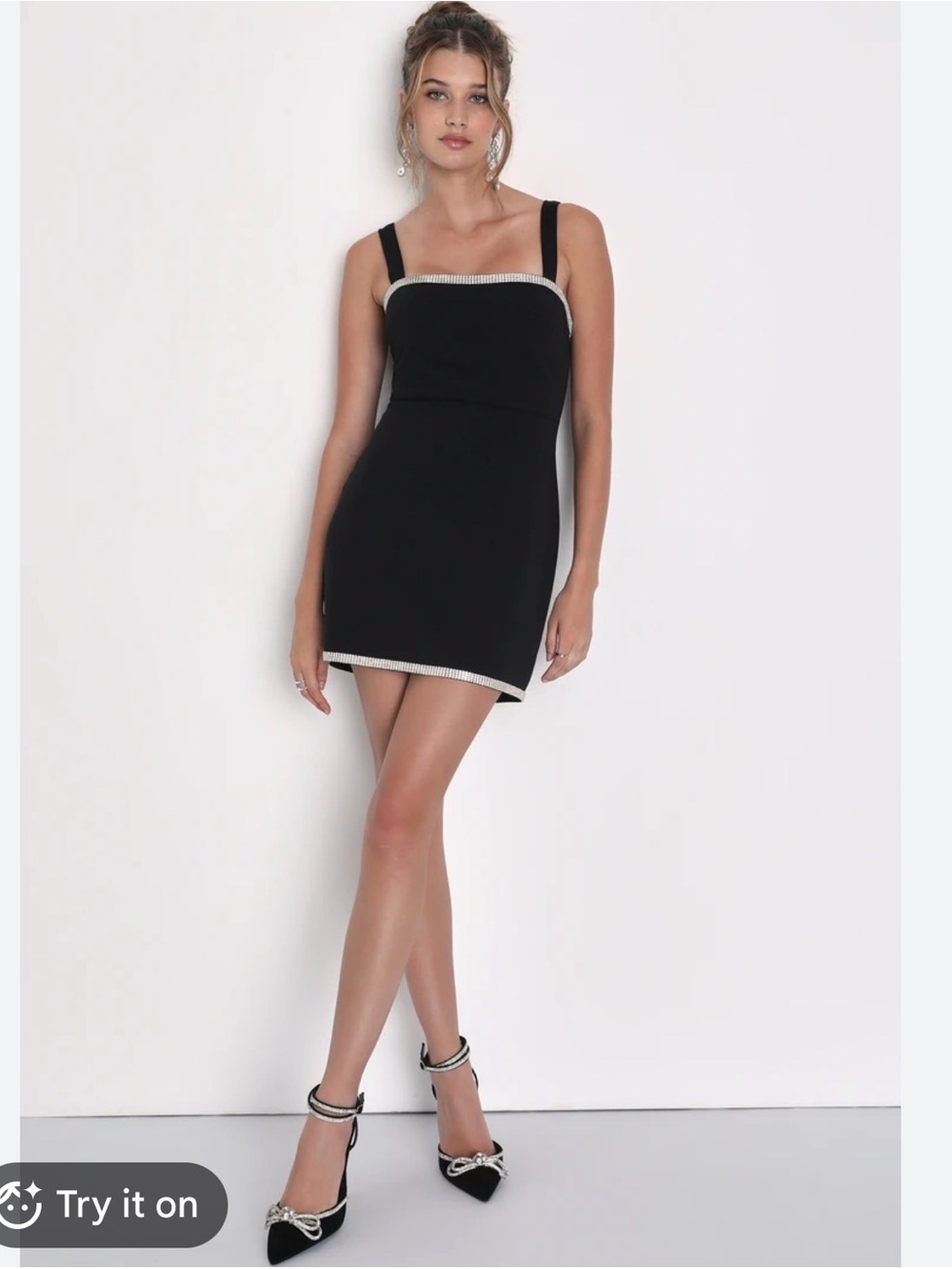 Lulus Glowing Allure Black Rhinestone Sleeveless Bodycon Mini Dress
